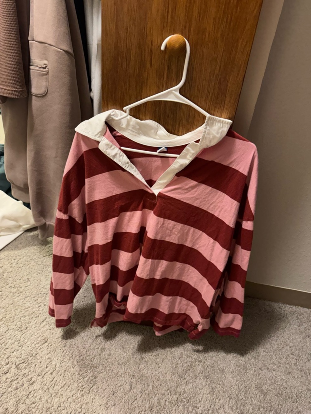 Old Navy Pink and Red Striped Hooded Pullover